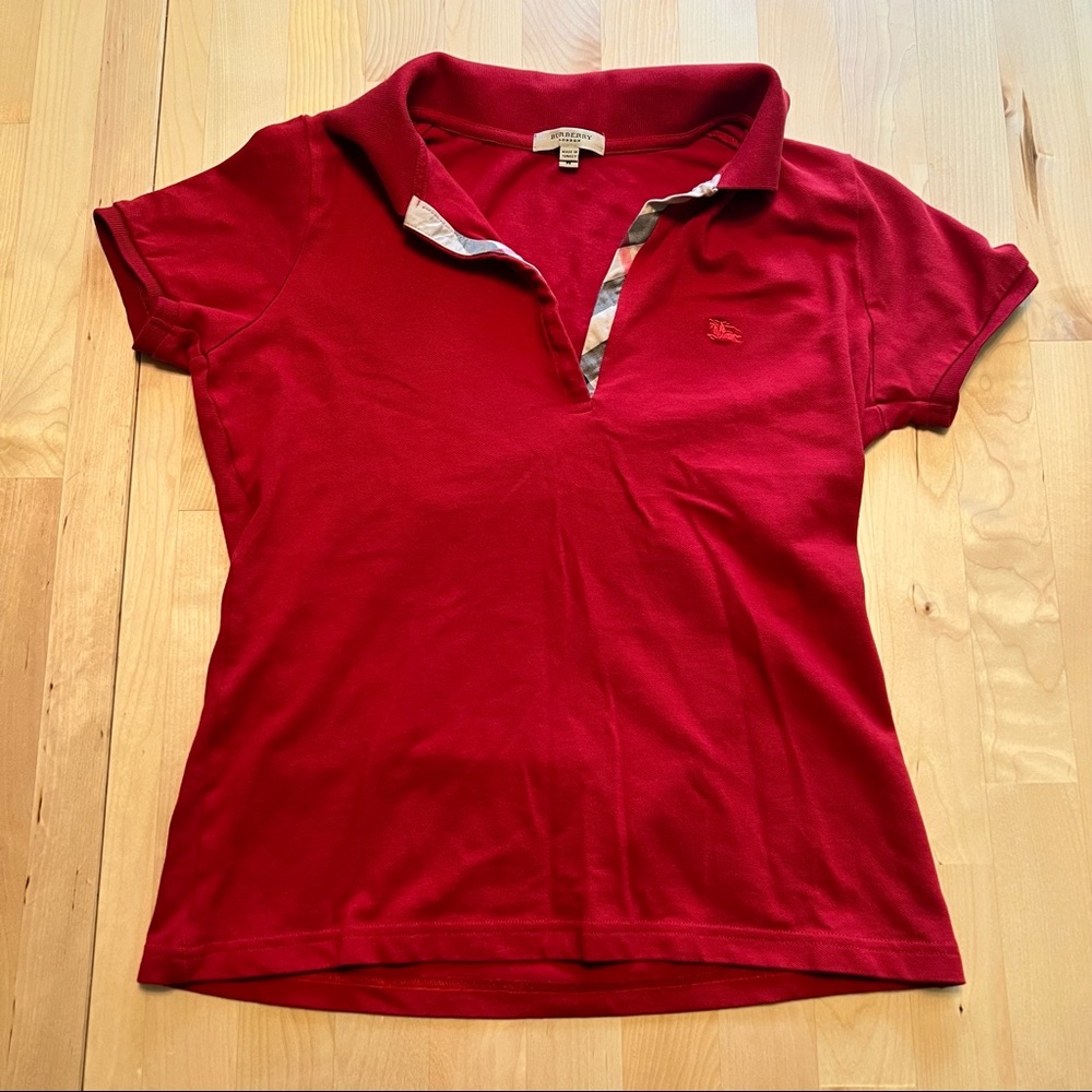Burberry Women’s Red Polo Shirt- size medium